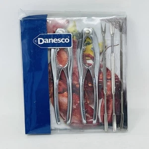 Danesco Crab Lobster Nut Cracker Fork Pick Set 8 Pieces Silver Metal Seafood NEW - Picture 1 of 10