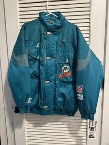 Rare NWT Vintage Miami Dolphins NFL Football Pro Line Puffer Jacket Mens Size M - Picture 1 of 5