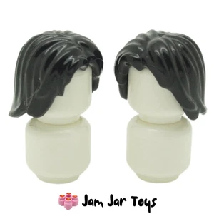 LEGO Minifigure Hair Wig 2 x NEW Black Mid-Length Tousled with Centre Part H4 - Picture 1 of 4