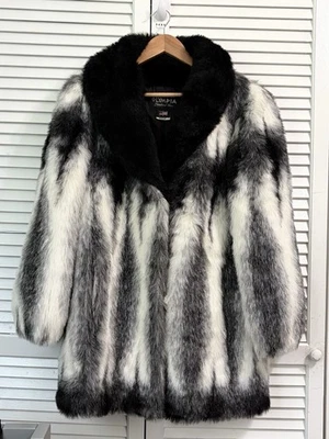 Abrigo Olympia Imitación Piel Negro Blanco Gris Rayas Felpa Lujo Estilo Vintage Talla M Foto 1 de 4