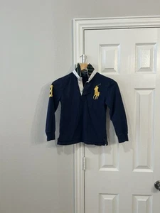 Navy Polo Rugby Shirt With Hello Embroidery Bays Size 8 - Picture 1 of 5
