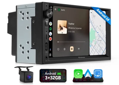 CAM+Eonon UX7 7 inch 2 Din Android 14 Car Stereo Radio CarPlay GPS Navi WiFi DSP - Image 1 of 4