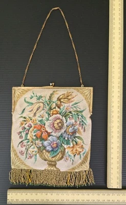 Vintage 1920's Tiffany & Co. 14K Gold Framed Beaded Purse W/Blue Cabachons  - Image 1 of 4