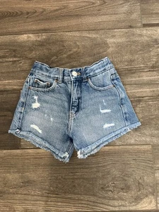 Zara Girls Blue Denim Frayed Hem Distressed Shorts Size 5 6 - Picture 1 of 3