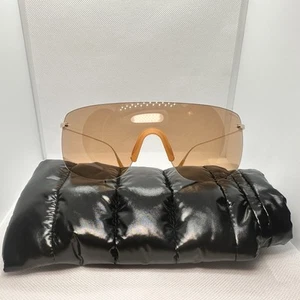 Moncler Sunglasses ML 0137-P-32E Gold w/ Amber Lens Rimless Oversized Lens - Picture 1 of 16