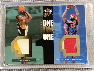 2007-08 FLEER ULTRA ONE ON ONE DUAL PATCH JERSEY RAY ALLEN RICHARD HAMILTON /10 - Image 1 of 2