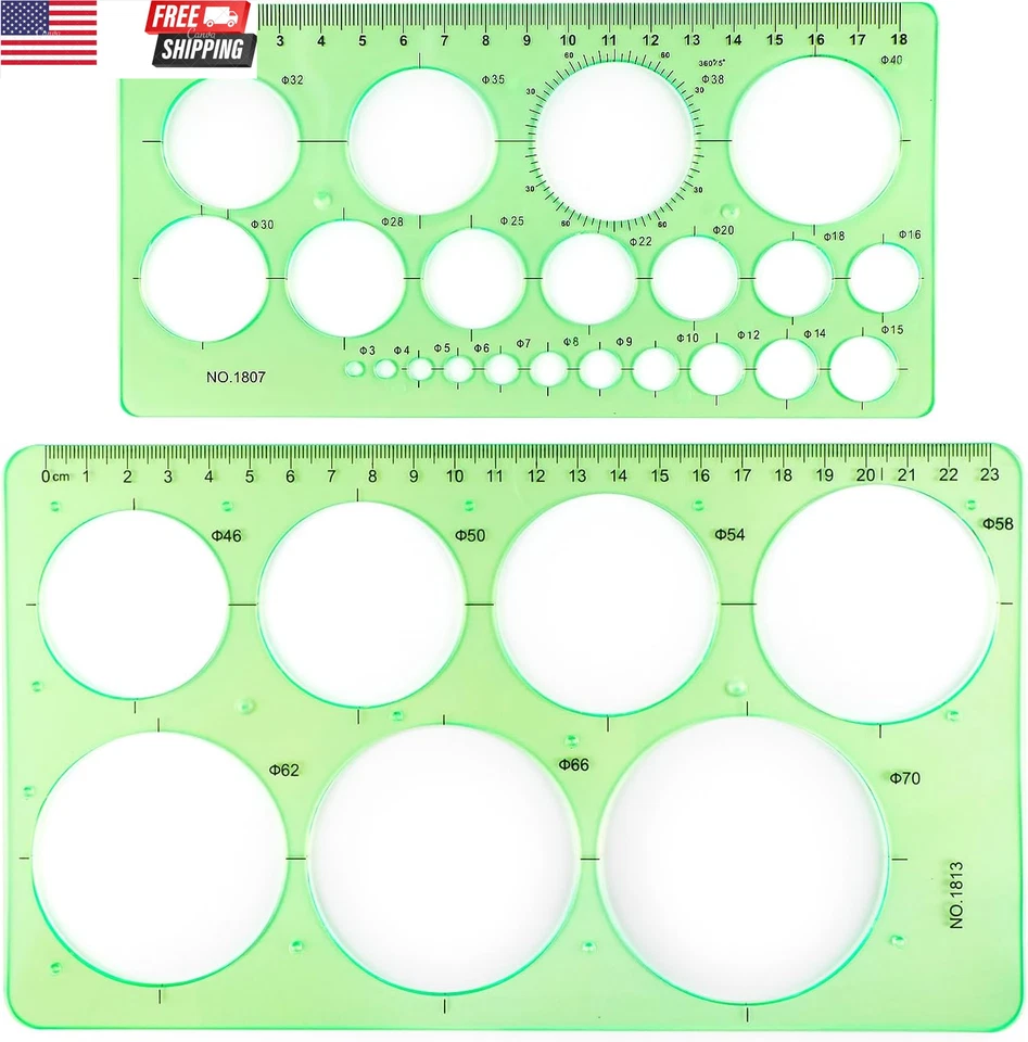 2Pcs Circle Template for Drawing Drafting Geometric Circle Ruler for Painting ro Foto 1 de 4