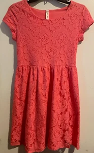 Cherokee Girl's Size XL Coral Lined Lace Cap Sleeve Round Neck Dress - Picture 1 of 9