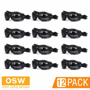 12 x Smoke/Black Safety Anti-Scratch Lens Sealer Spectacle Work Protect Goggles - Picture 1 of 3