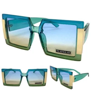 Oversized Classy Elegant Vintage Retro Style SUN GLASSES Square Turquoise Frame - Picture 1 of 6