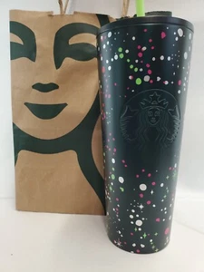 Starbucks Tumbler Stainless Steel Dark Green, Dots Holiday Winter Speckled Stars - Picture 1 of 5