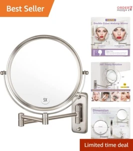Wall Mounted Makeup Mirror Nickel 8 Inch 1X/5X Double Sided for Bathroom Use - Picture 1 of 9