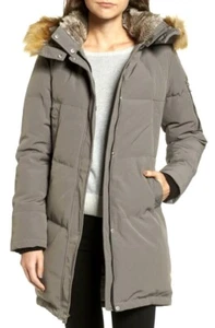 Vince Camuto Womens Posh Faux Fur Hooded Down/Feather Parka Coat Grey M - Picture 1 of 9