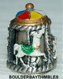 PEWTER THIMBLE - VINTAGE ENESCO SPINNING HORSE CAROUSEL - Picture 1 of 3