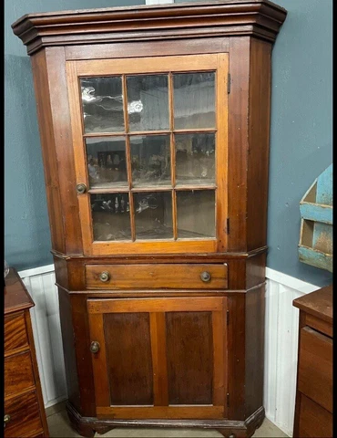 Terrific Antique 1800s Primitive Corner Cupboard Cabinet Shipping Ok Cover
