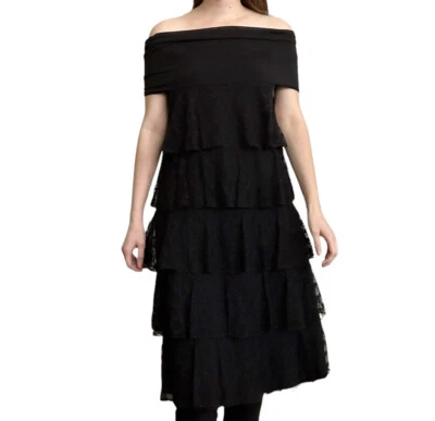 Mini Vestido Anne Fontaine Mirage Negro con Volantes en Niveles Talla 6/8 Foto 1 de 4