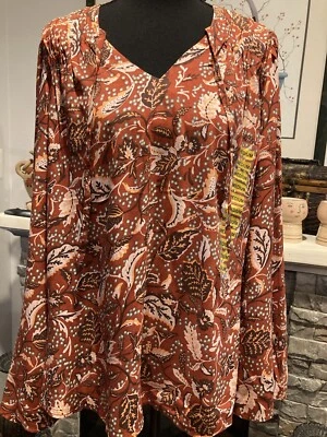 NWT Jessica Simpson Floral Boho Peasant Long Bell Sleeves Women's Blouse Sz M - Image 1 of 4