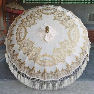Elegant White Boho Parasol – Handmade Garden Shade - Image 1 of 4