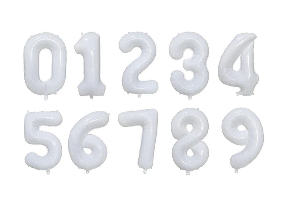 40 inch White Mylar Foil Balloon Number balloons Letter Float w Helium Birthday - Image 1 of 1