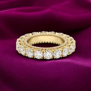 Lab Created 18K Yellow Gold 4.5mm Women Engagement Band Round Cut Diamond 8 Ct - Picture 1 of 10