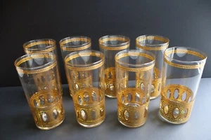 Vintage Set of 8 Culver Antigua 22K Gold Highball Glasses Mid Century Barware - Picture 1 of 20
