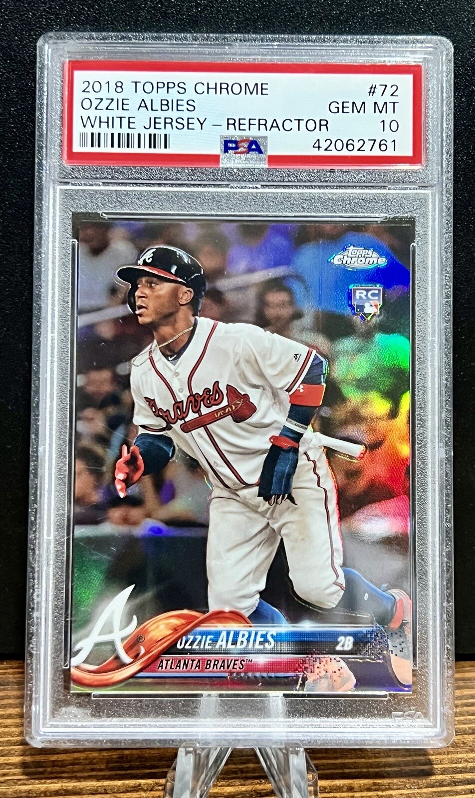 2018 Topps Chrome Ozzie Albies RC White Jersey Refractor PSA 10