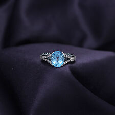 QVC 4.20 ct Blue Topaz & Diamond Cut White Topaz Sterling Ring Pre-owned Jewelry