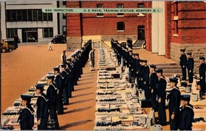 Postcard Newport RI Rhode Island U.S. Naval Training Station bag inspection 1944 - Picture 1 of 2