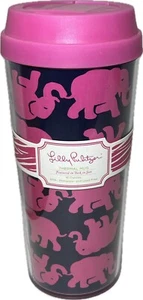 Tazza termica LILLY PULITZER in zanna in elefante rosa blu sole 16 oz nuova - Foto 1 di 7
