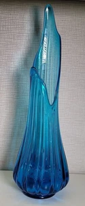 MCM L.E. Jarrón Smith azul 21 3/4" alto oscilante simplicidad acanalado 6 1/4" fondo graso - Imagen 1 de 11