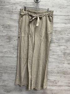 BCBG Max Azria Pants Size 8 Natural Tan Straight Paper Bag Tie Waist Linen Blend - Picture 1 of 15