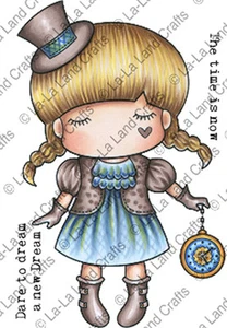 New La La Land Crafts PAPER DOLL MARCI Cling Rubber Stamp Girl Watch Time Dream - Picture 1 of 1