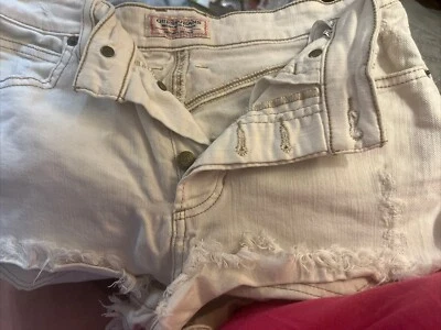 Pantalones Cortos de Denim Guess Para Mujer Talla 26 Corte Botón Mosca 100% Algodón Tiro Alto Fray Foto 1 de 3
