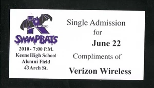 Boleto de compensación Keene Swamp Bats 2010 Verizon Wireless NECBL - Imagen 1 de 1