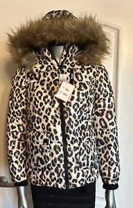 NWT JUSTICE LOGO LEOPARD PUFFER COAT FUR TRIM HOODED JACKET GIRLS SZ 10 - Picture 1 of 15