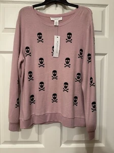 Workshop Republic Clothing Womens Black Skulls Sweater Size X-Large Light Pink - Picture 1 of 5