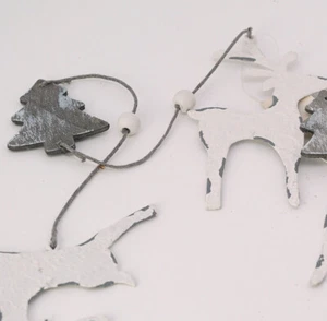 Weihnachtsgirlande Wandhänger Shabby Hirsch Perle und Tanne Weiß Anthrazit 140cm - Bild 1 von 6