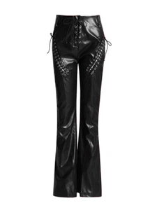 Hot Womens Gothic Punk Rock Skinny Pu Leather Pants Bandage Long Trousers Party - Picture 1 of 10