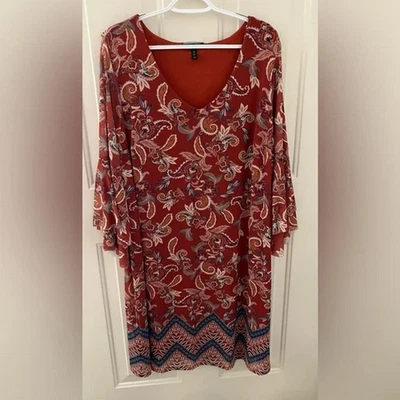 Allison Brittney 2X Vibrant Rust Orange Cream Multi Paisley Dress - Image 1 of 4