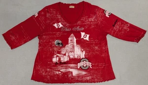 Ohio State Buckeye Shirt Womens XL Red Football All Over Print Bling Rhinestones - Picture 1 of 10
