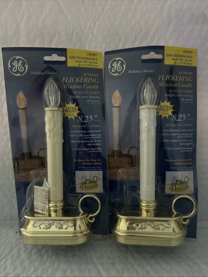 VTG GE Flickering Window Flameless Candle With Timer Plastic Gold Base Lot of 2 - Image 1 of 4