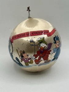 Disney Christmas Carol God Bless Us Everyone Large Satin Ball Ornament Vtg - Picture 1 of 5