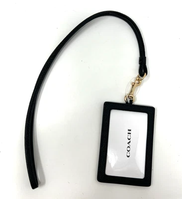 Coach Black Crossgrain Leather Lanyard - ID 2 Credit Card Case Wallet 57311 - Image 1 of 4