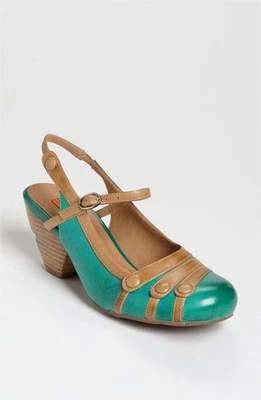 MIZ MOOZ Ella size 6.5 leather sligback heels green tan Mary Jane retro style - Image 1 of 4