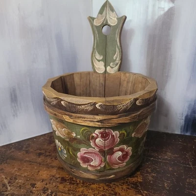 Vintage Norwegian Folk Art Rosemaled Bucket/Planter - Image 1 of 4