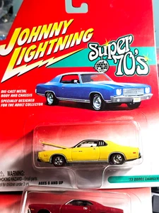 Johnny Lightning Super 70's 1973 Dodge Charger Light Yellow/Black Roof 1:64  MOC - Picture 1 of 6