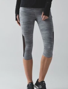 Lululemon Sun Runner Crop Leggings Space Dye Gray Black Sz 6 - Picture 1 of 5