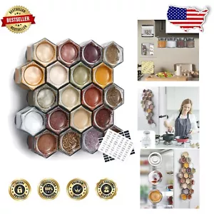 Stylish 20-Piece Set of Hexagonal Magnetic Spice Jars for Kitchen Organization - Picture 1 of 9
