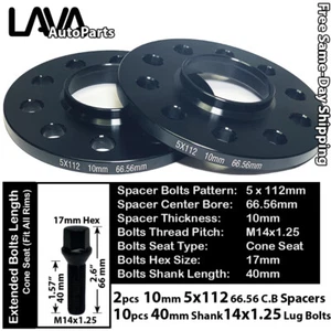 2PC 10MM THICK 5X112 66.56MM C.B WHEEL SPACER+10 14X1.25 BOLT FIT BMW MINI MODEL - Picture 1 of 2