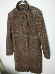 French Connection Wool Tweed Coat M women Alpaca Mohair blend brown fuzzy plaid - Picture 1 of 10